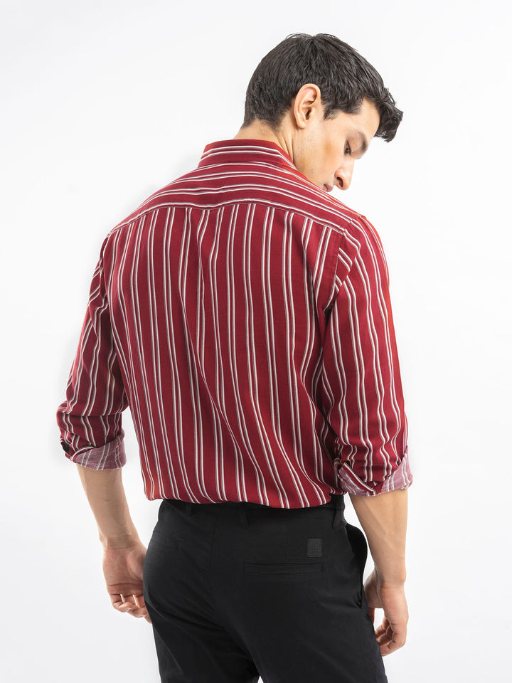 Brumano Ready To Wear Shirts Men 1 Piece Cotton Red & White Bold Striped Button Down Shirt 0-31-025-4404 - Summer Collection