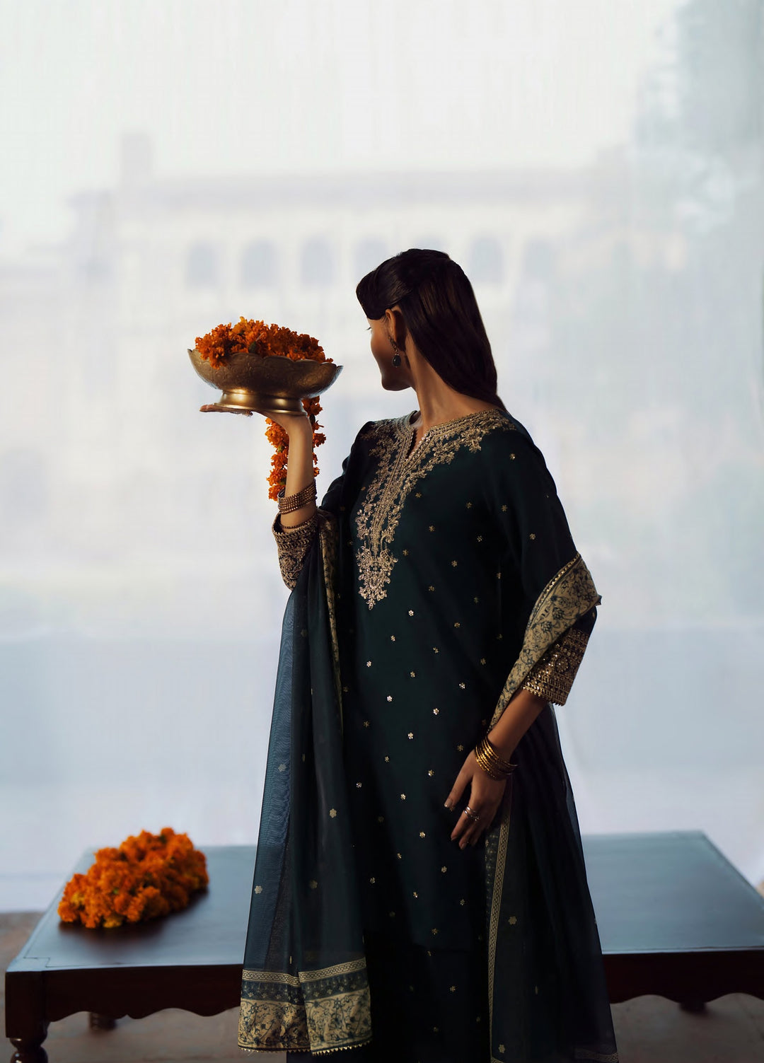 Rekha by Casualite RTW Embroidered Viscose Silk 3 Piece Suit CL26RVR Zebba - Festive Collection