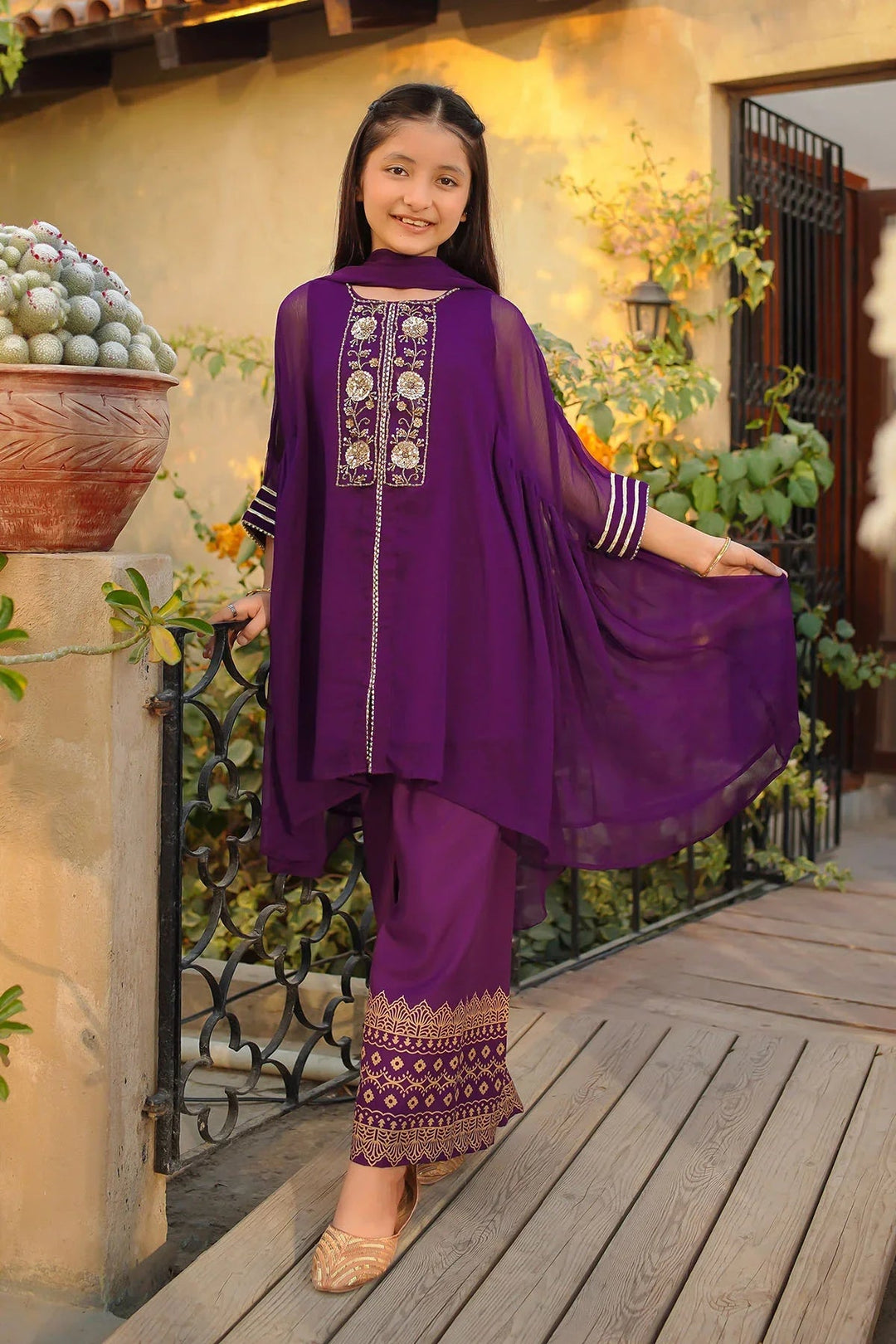 Ochre Girls Pret  Chiffon Hand Adda Work 3 Piece Suit AC-59 - Summer Collection