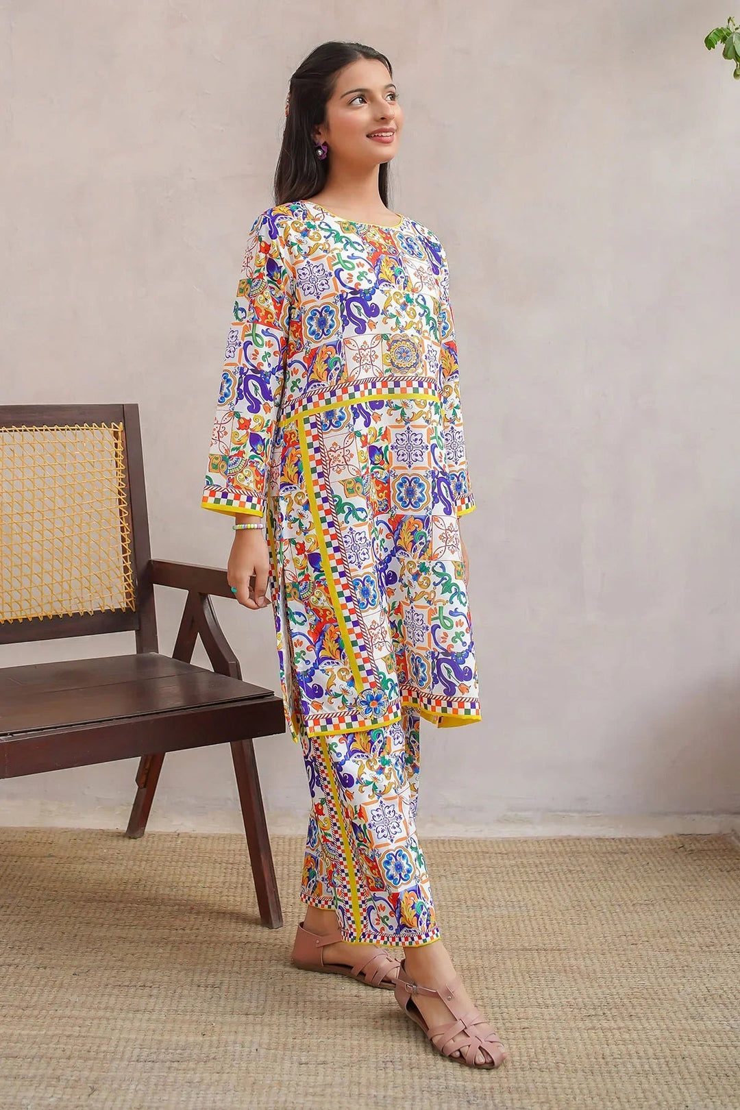 Ochre Girls Pret Printed Swiss Lawn 2 Piece Suit COR-132 - Summer Collection