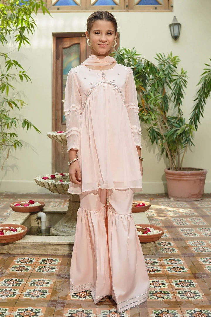 Ochre RTW Embroidered Girls 3 Piece Chiffon Hand Adda Work OFW-AC-46 - Summer Collection