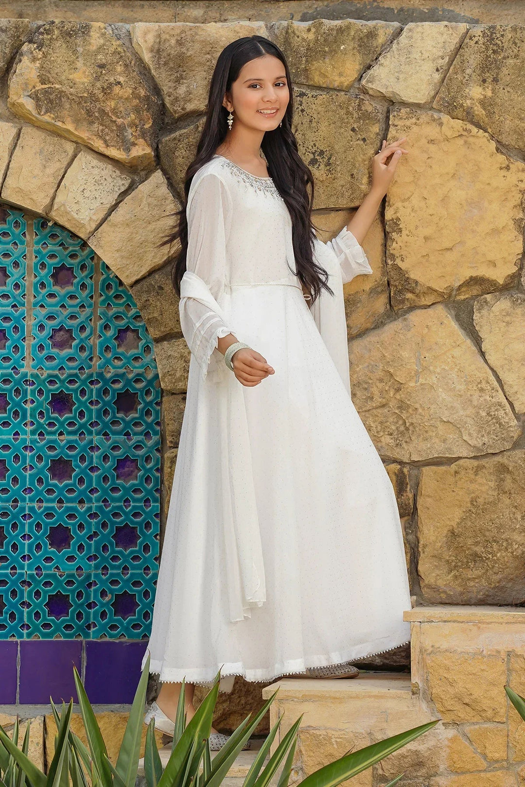 Ochre RTW Embroidered Girls 3 Piece Georgette Hand Adda Work OFW-MAX-14 - Winter Collection