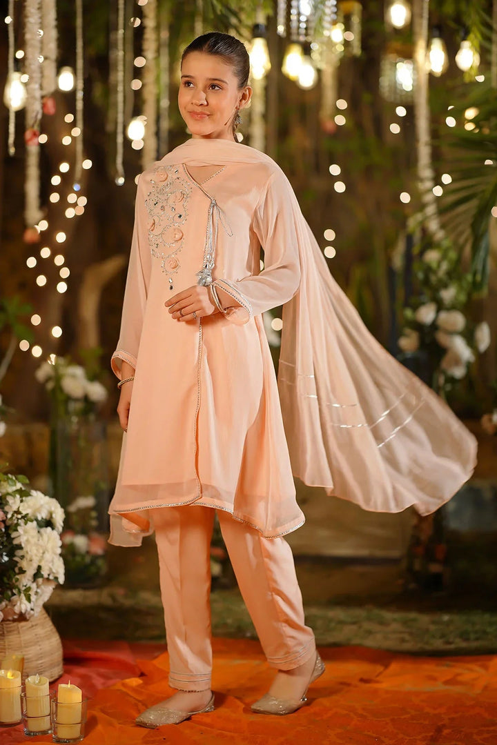 Ochre Girls Pret Embroidered Chiffon Hand Adda Work 3 Piece Suit AC-63 - Summer Collection
