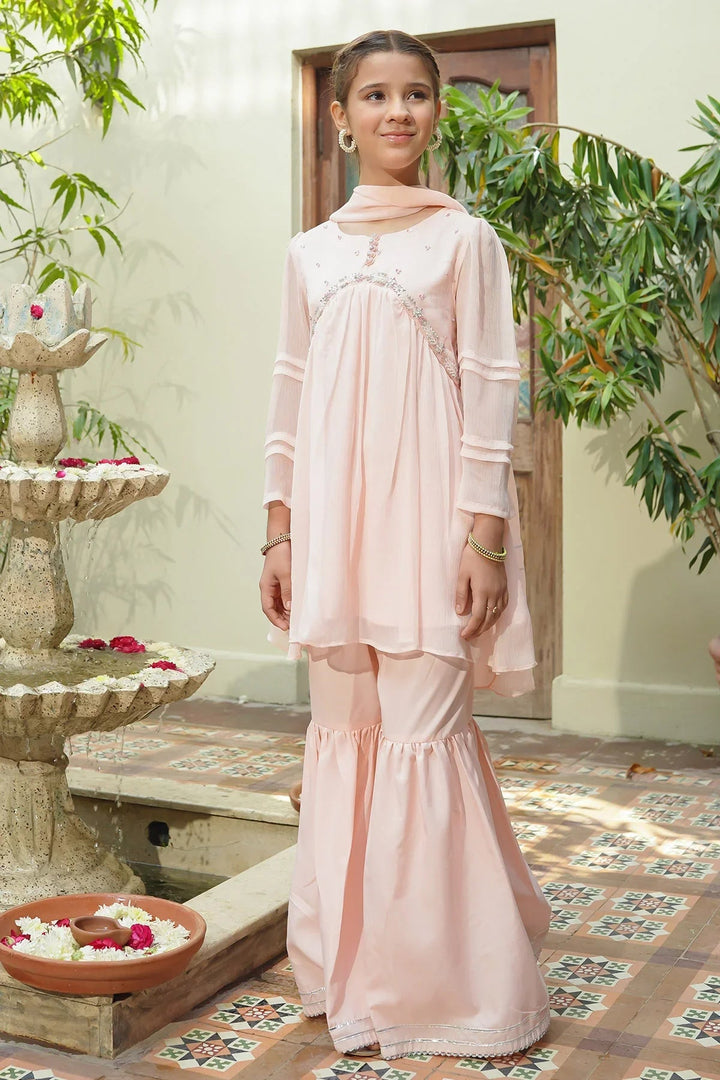 Ochre RTW Embroidered Girls 3 Piece Chiffon Hand Adda Work OFW-AC-46 - Summer Collection