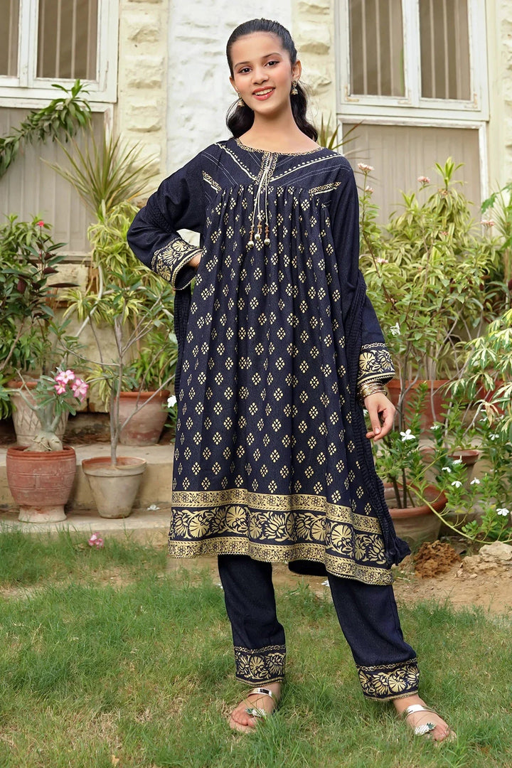 Ochre RTW Printed Girls 3 Piece Cotton Karandi OFW-PC-22 - Winter Collection