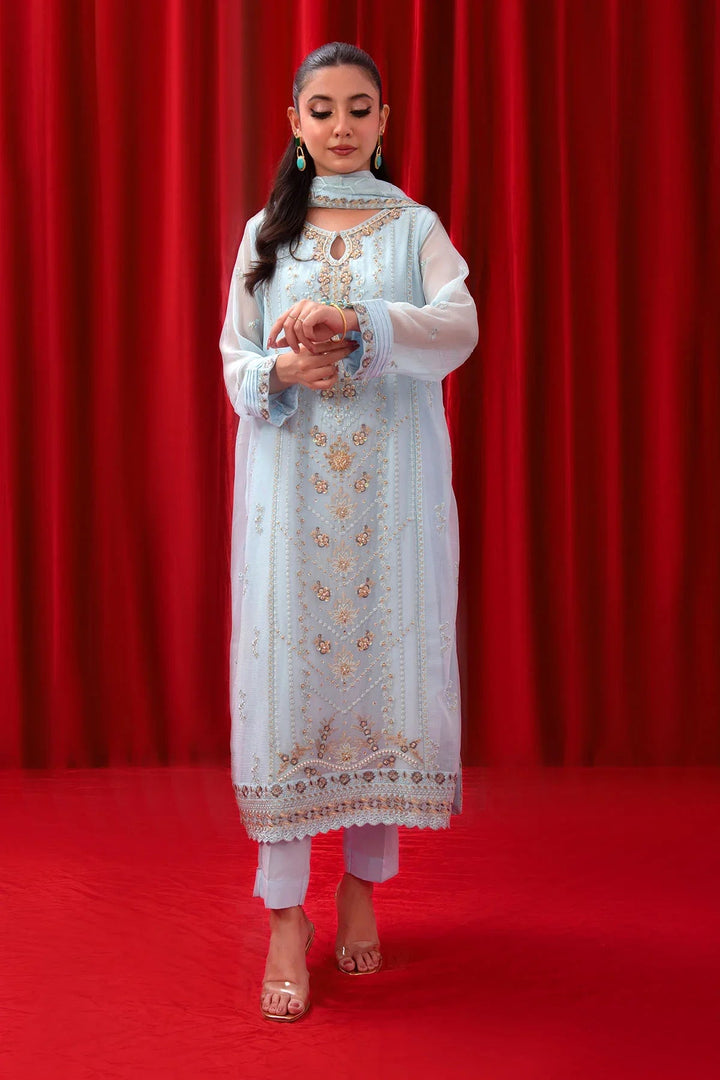 Ochre RTW Embroidered Girls 3 Piece Chiffon Adda Work SOF-06 - Summer Collection