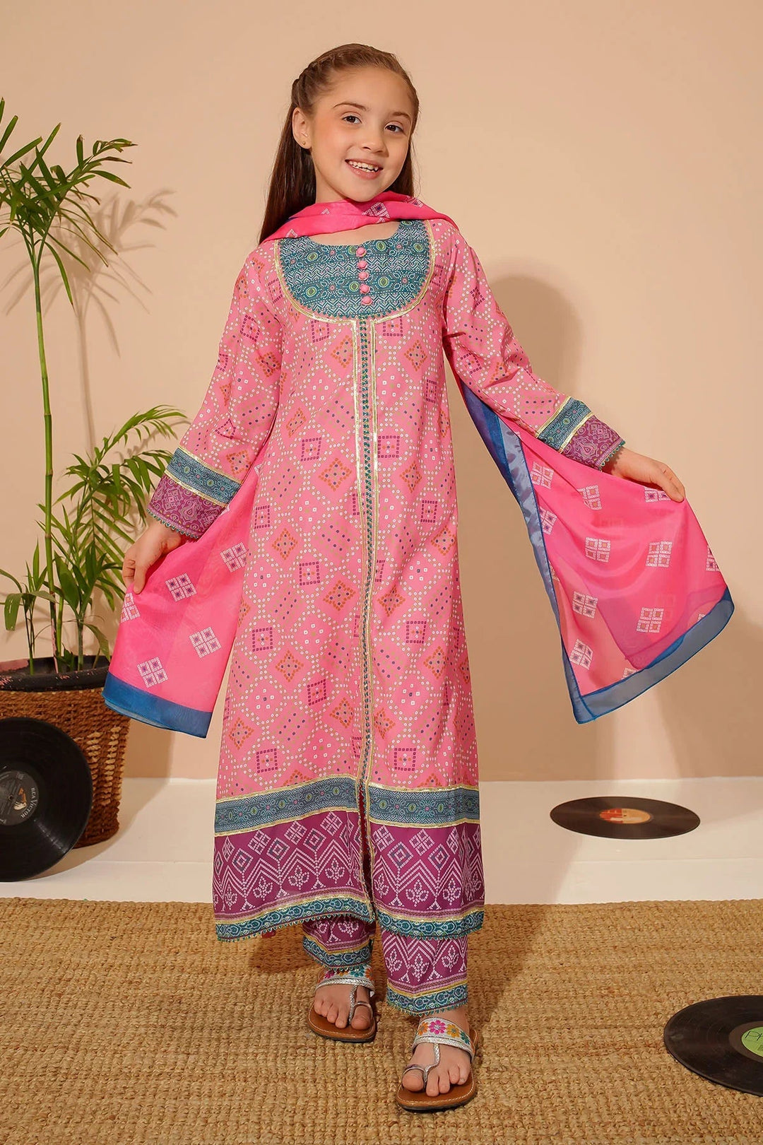 Ochre Girls Pret Printed Swiss Lawn 3 Piece Suit CORF-19 - Summer Collection