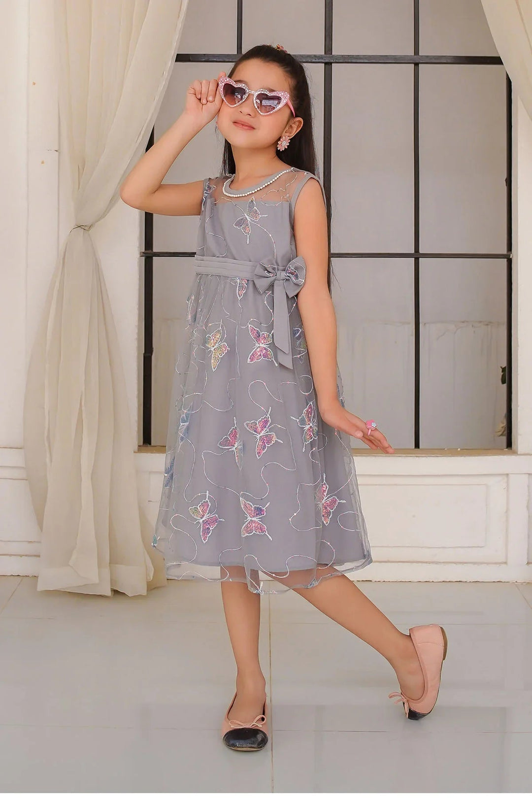 Ochre Girls Pret Solids Sequence Net 1 Piece Dress INCF-21 - Summer Collection