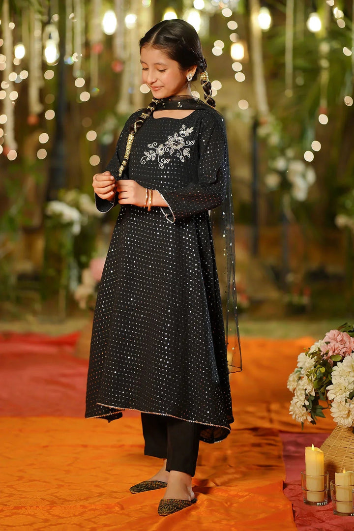 Ochre Girls Pret Embroidered Sequence Net Hand Adda Work 3 Piece Suit MAX-31 - Summer Collection