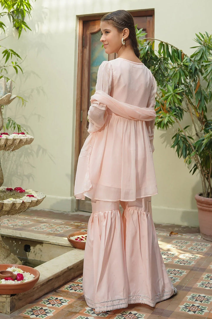 Ochre RTW Embroidered Girls 3 Piece Chiffon Hand Adda Work OFW-AC-46 - Summer Collection