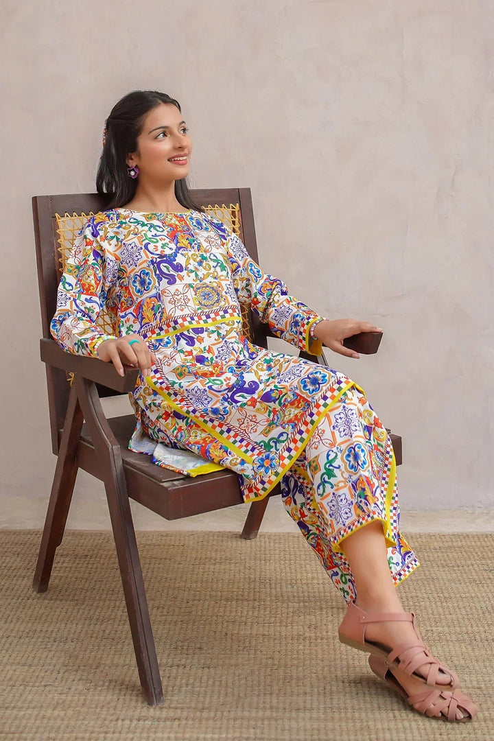 Ochre Girls Pret Printed Swiss Lawn 2 Piece Suit COR-132 - Summer Collection