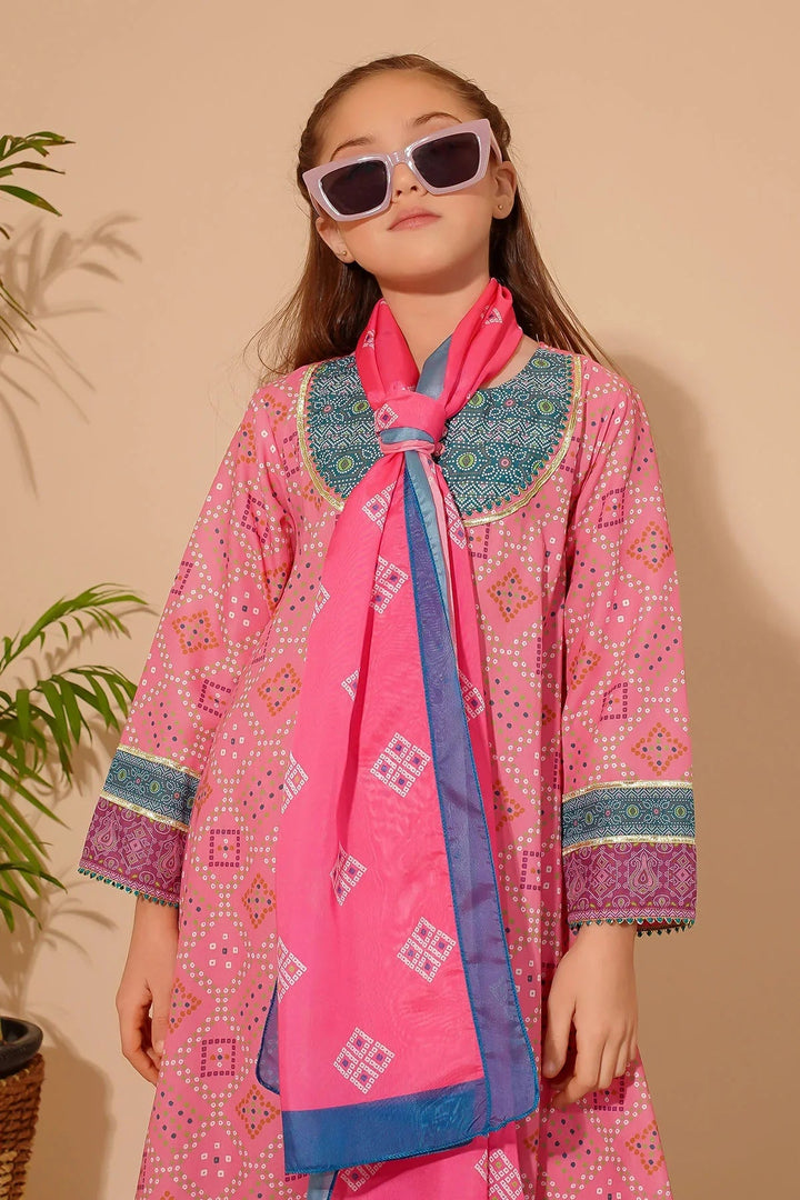 Ochre Girls Pret Printed Swiss Lawn 3 Piece Suit CORF-19 - Summer Collection