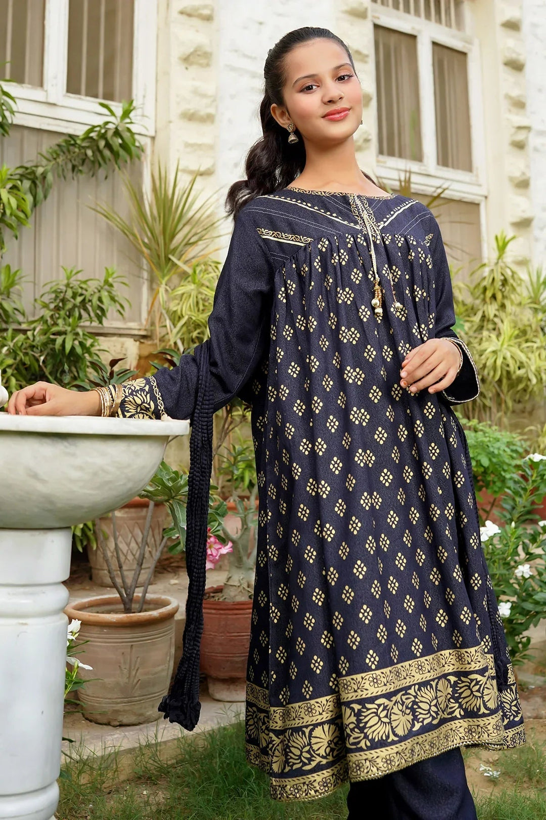 Ochre RTW Printed Girls 3 Piece Cotton Karandi OFW-PC-22 - Winter Collection