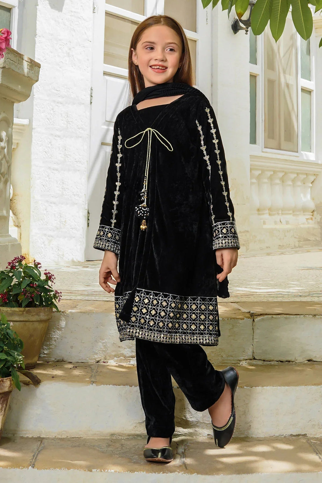 Ochre RTW Embroidered Girls 3 Piece Velvet  OVF-35 - Winter Collection