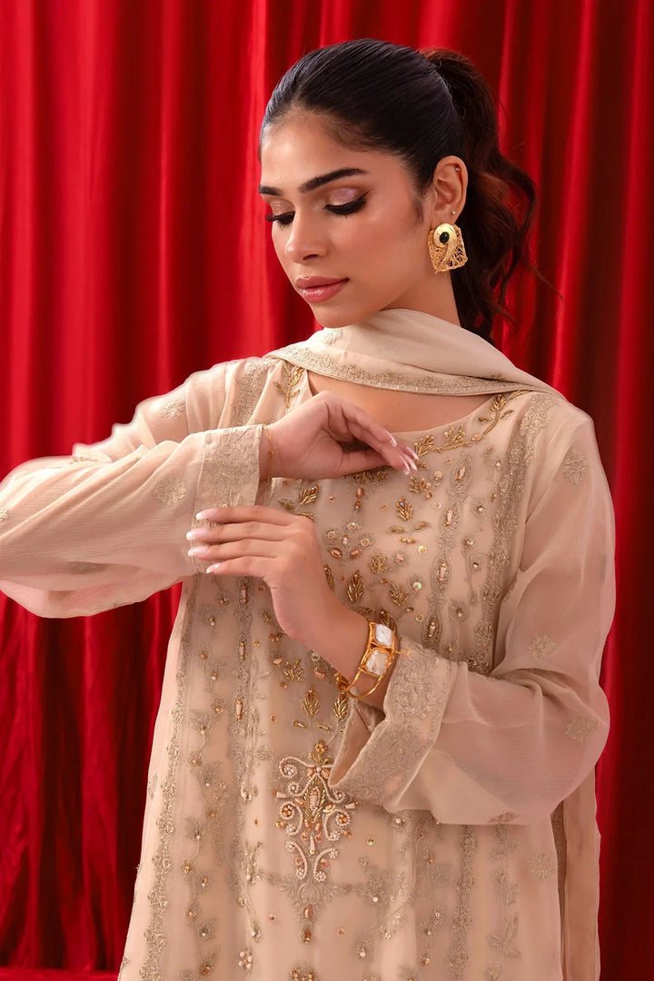 Ochre RTW Embroidered Girls 3 Piece Chiffon Adda Work SOF-05 - Summer Collection