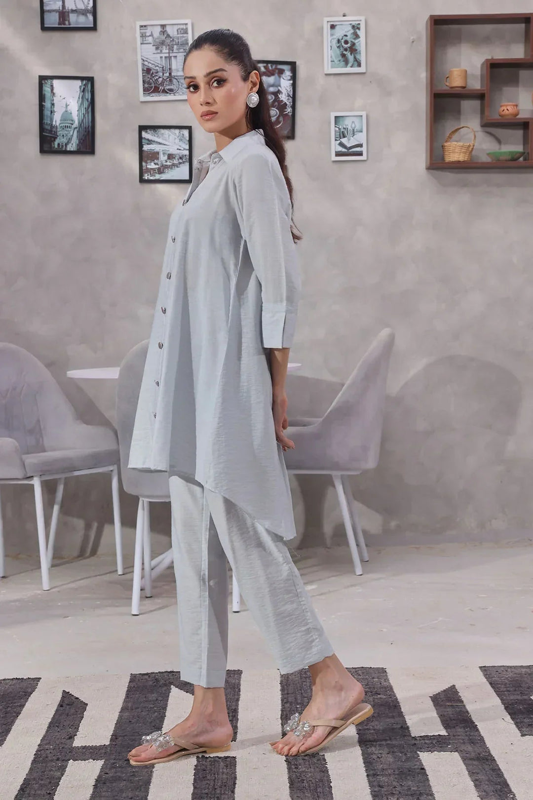 Ochre Women RTW Cotton 2 Piece Suit Grey Cotton Yarn - Festive Collection