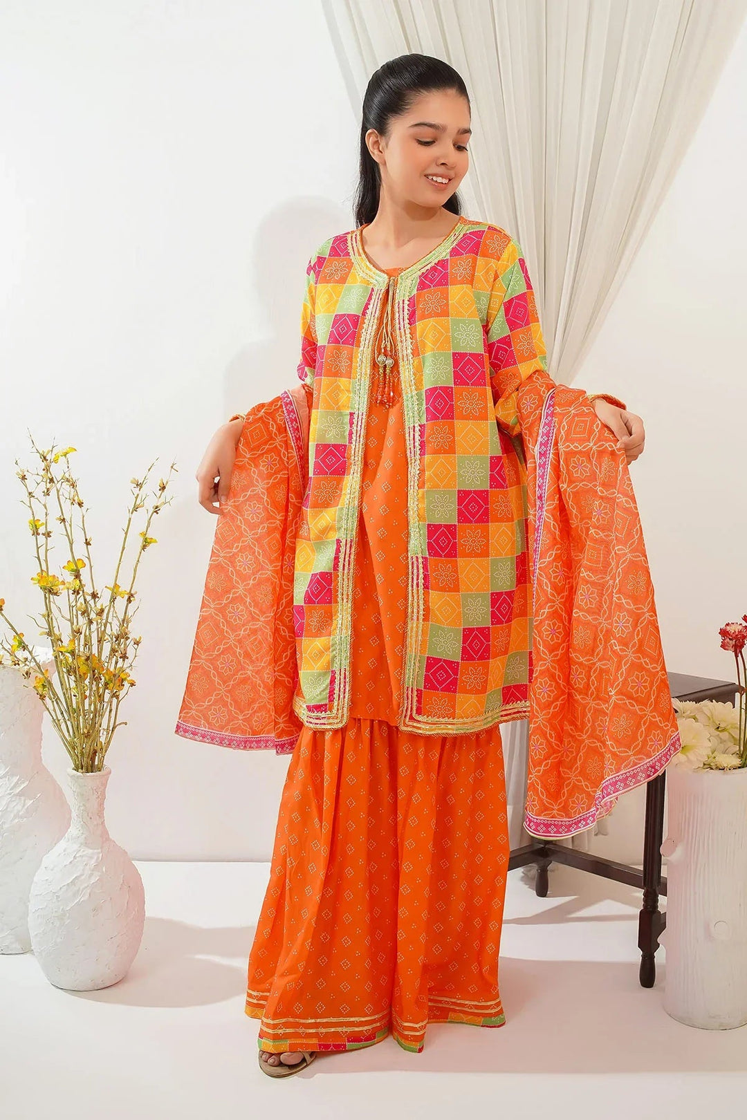 Ochre Girls Pret Printed Swiss Lawn 3 Piece Suit CORF-08 - Summer Collection