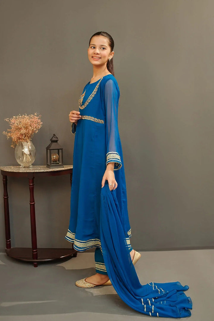 Ochre Girls Pret Embroidered Chiffon Hand Adda Work 3 Piece Suit MAX-29 - Summer Collection