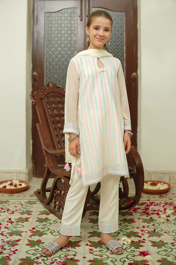 Ochre RTW Embroidered Girls 3 Piece Chiffon  OFW-EM-33 - Summer Collection