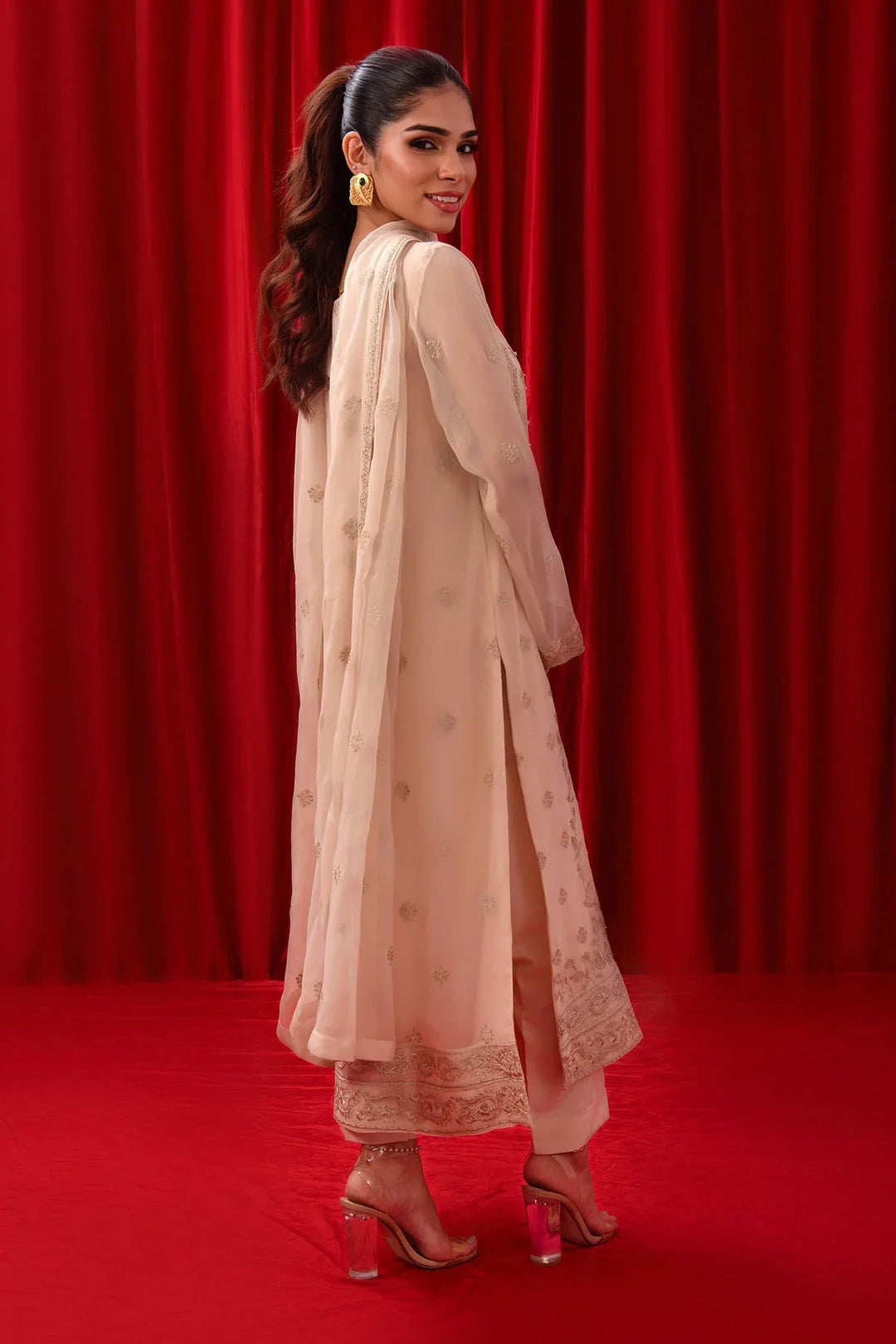 Ochre RTW Embroidered Girls 3 Piece Chiffon Adda Work SOF-05 - Summer Collection