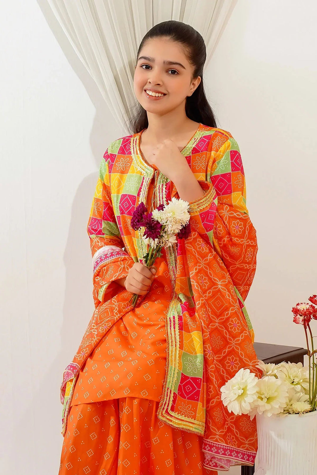 Ochre Girls Pret Printed Swiss Lawn 3 Piece Suit CORF-08 - Summer Collection