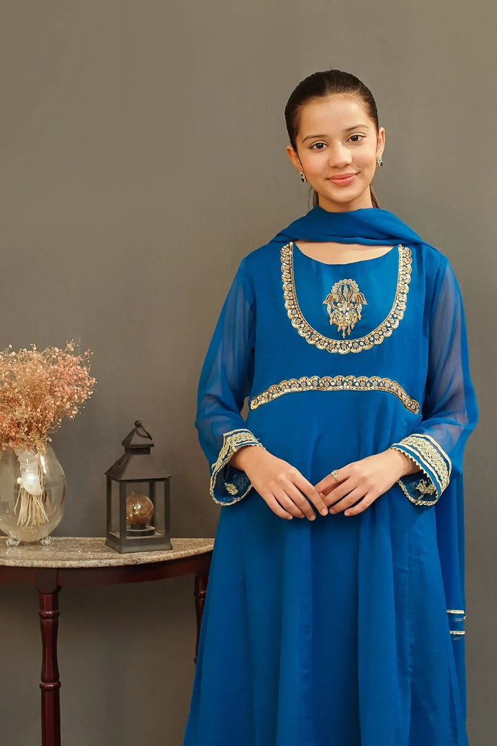 Ochre Girls Pret Embroidered Chiffon Hand Adda Work 3 Piece Suit MAX-29 - Summer Collection