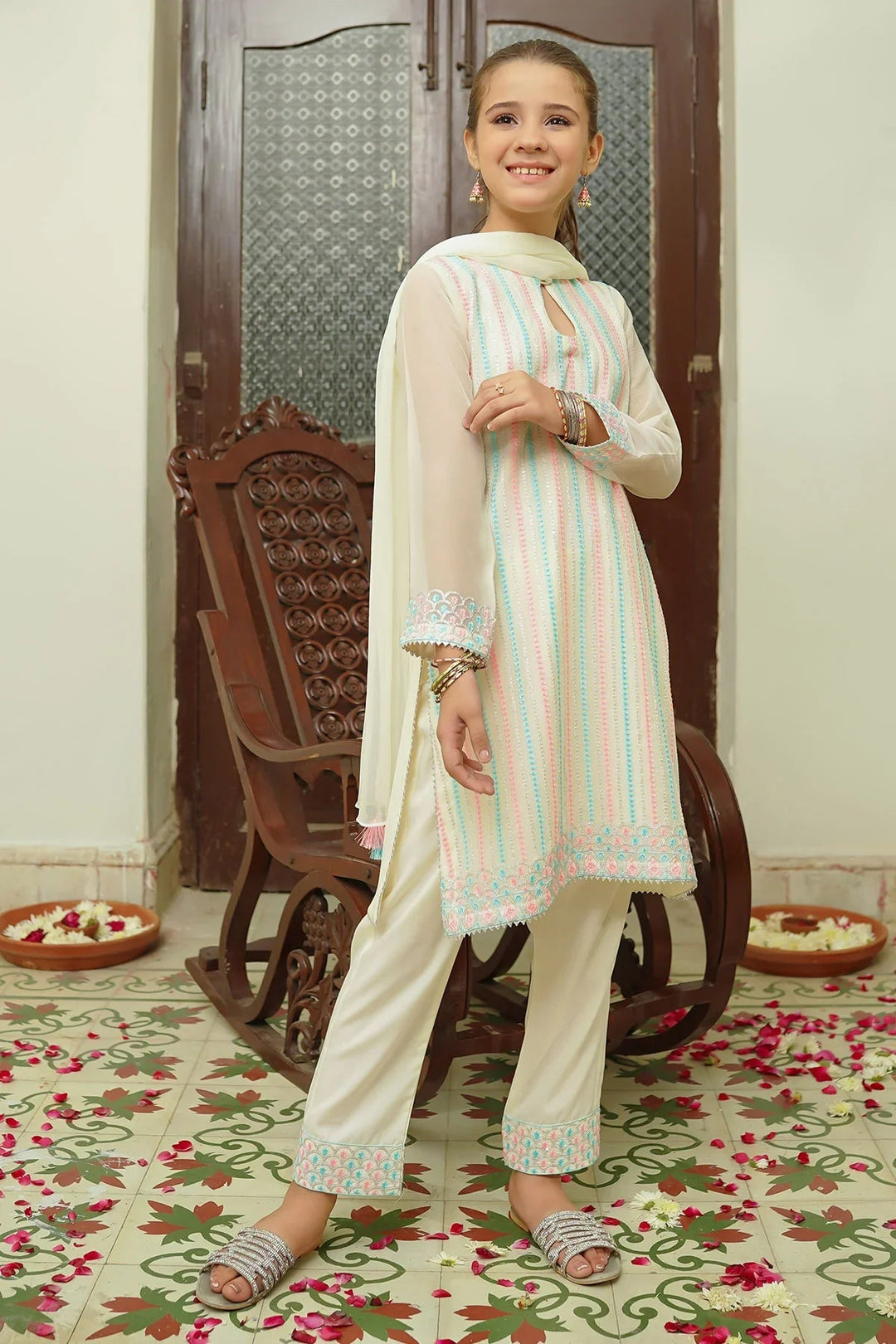 Ochre RTW Embroidered Girls 3 Piece Chiffon  OFW-EM-33 - Summer Collection