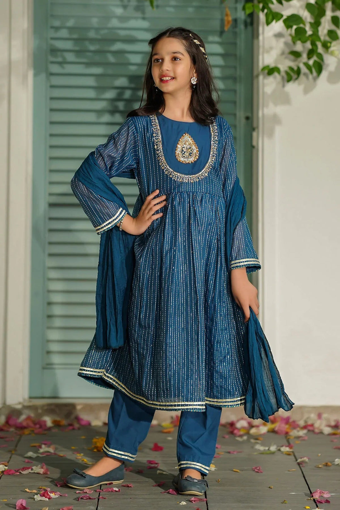 Ochre RTW Embroidered Girls 3 Piece Jacquard Hand Adda Work SHD-09 - Winter Collection