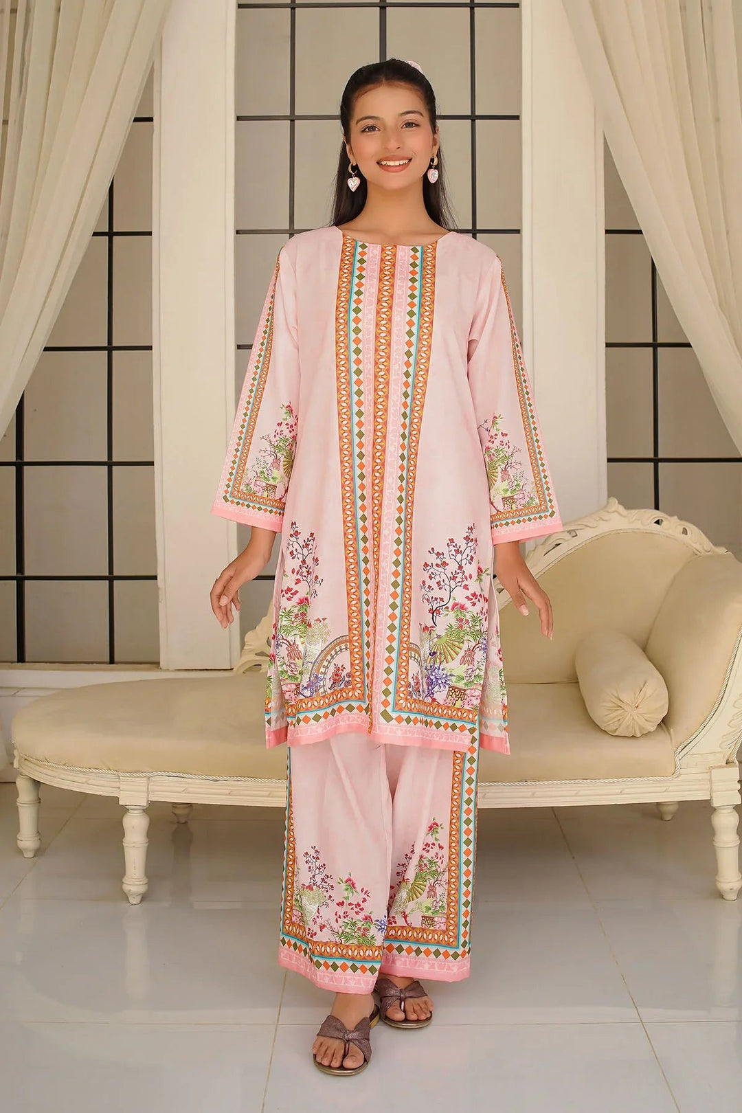 Ochre Girls Pret Printed Swiss Lawn 2 Piece Suit COR-128 - Summer Collection