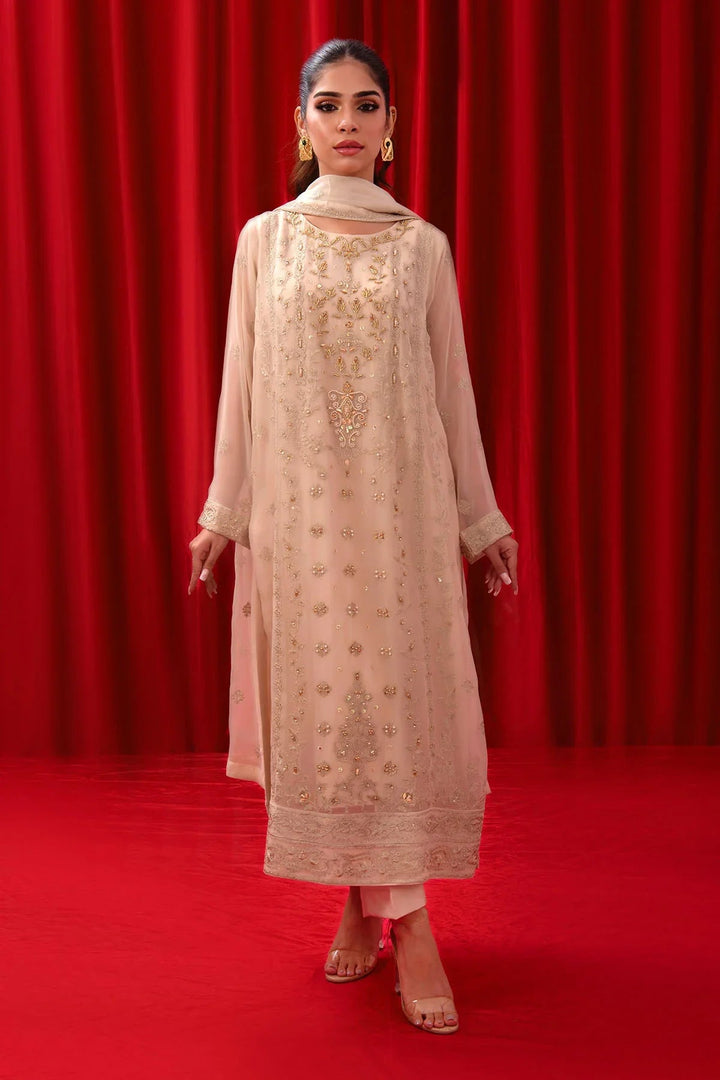 Ochre RTW Embroidered Girls 3 Piece Chiffon Adda Work SOF-05 - Summer Collection