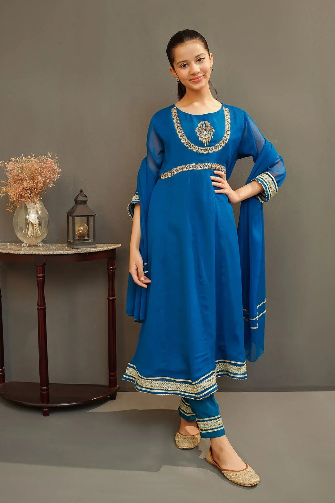 Ochre Girls Pret Embroidered Chiffon Hand Adda Work 3 Piece Suit MAX-29 - Summer Collection