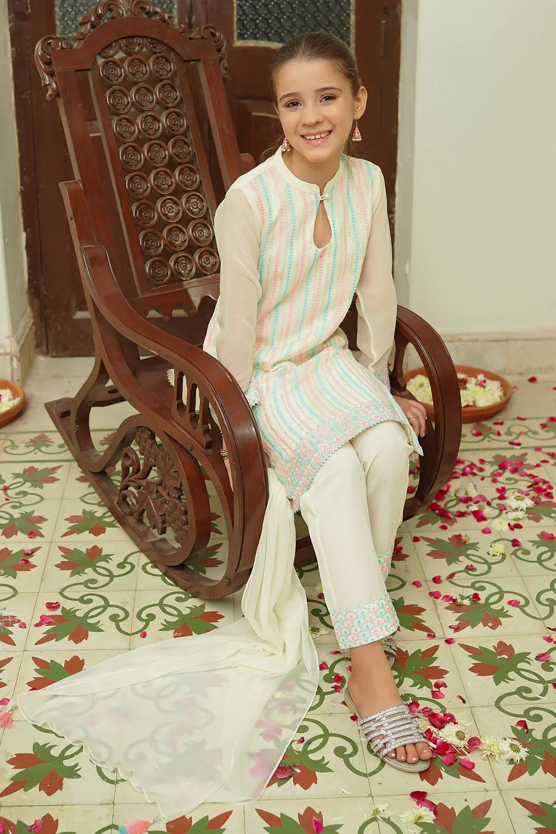 Ochre RTW Embroidered Girls 3 Piece Chiffon  OFW-EM-33 - Summer Collection