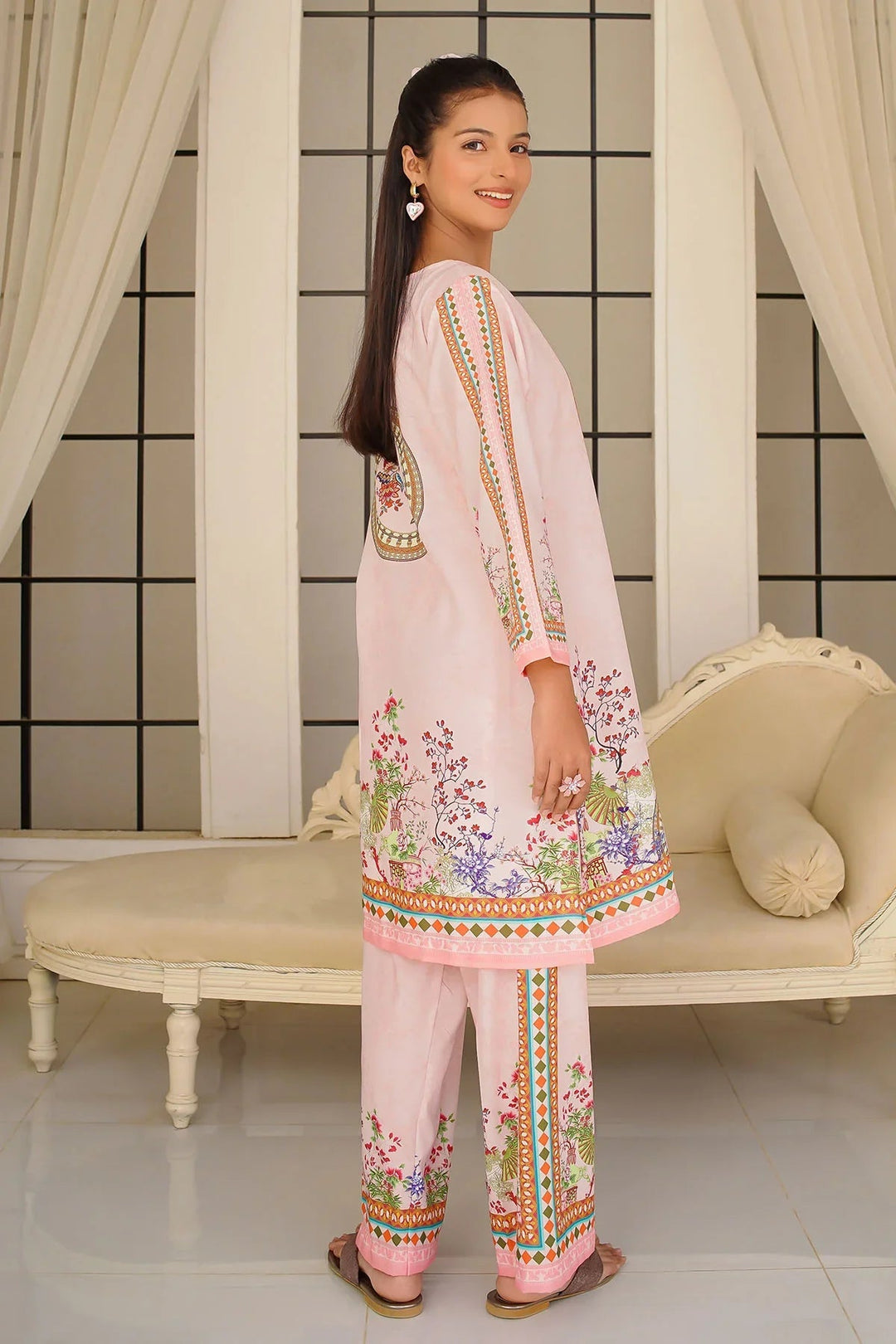 Ochre Girls Pret Printed Swiss Lawn 2 Piece Suit COR-128 - Summer Collection