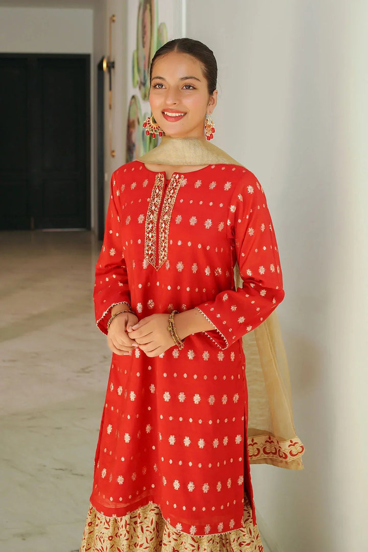 Ochre RTW Embroidered Girls 3 Piece Jacquard Hand Adda Work SHD-08 - Winter Collection