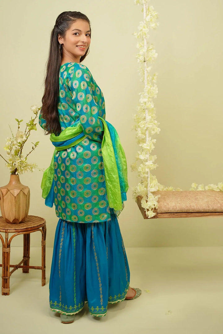 Ochre RTW Printed Girls 3 Piece Jacquard Hand Adda Work OFW-510 - Winter Collection