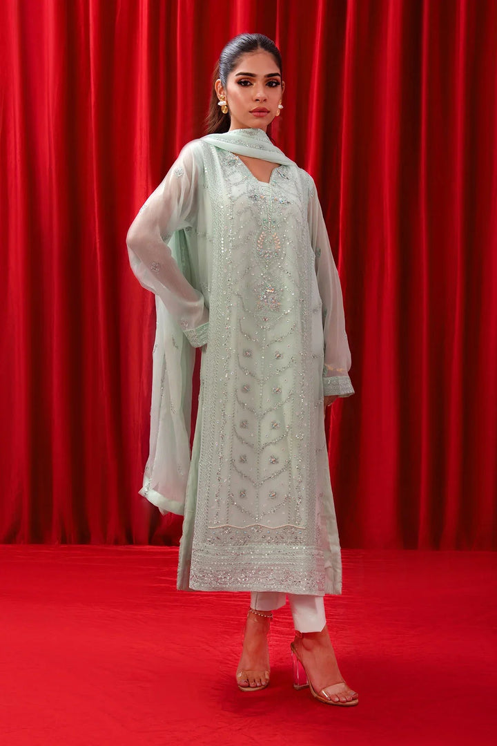 Ochre RTW Embroidered Girls 3 Piece Chiffon Adda Work SOF-03 - Summer Collection