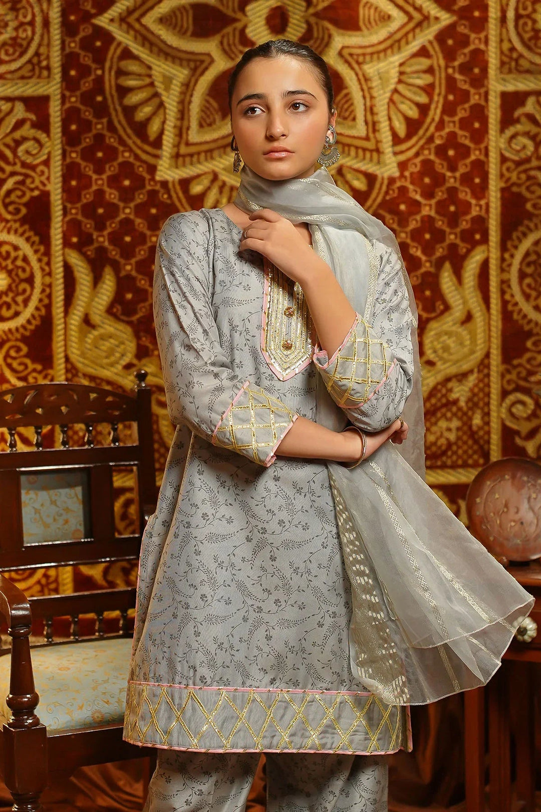 Ochre Girls Pret Embroidered Cotton Silk 3 Piece Suit EX-20 - Winter Collection