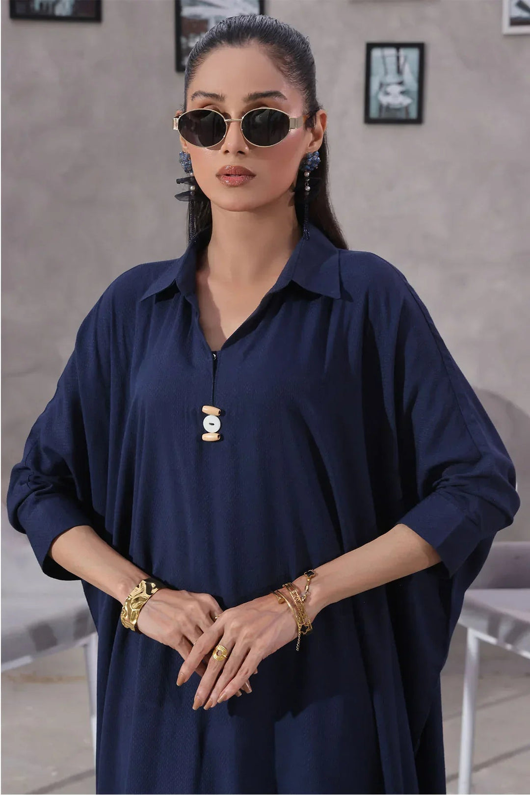 Ochre Women RTW Cotton 2 Piece Suit Blue Dobby Cotton - Festive Collection