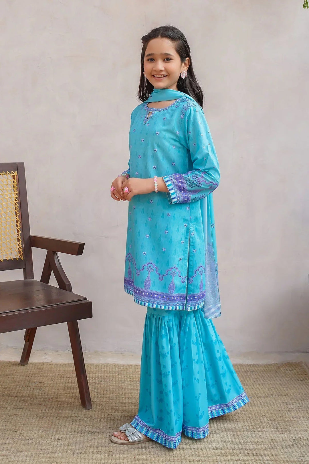 Ochre Girls Pret Printed Swiss Lawn 3 Piece Suit CORF-17 - Summer Collection