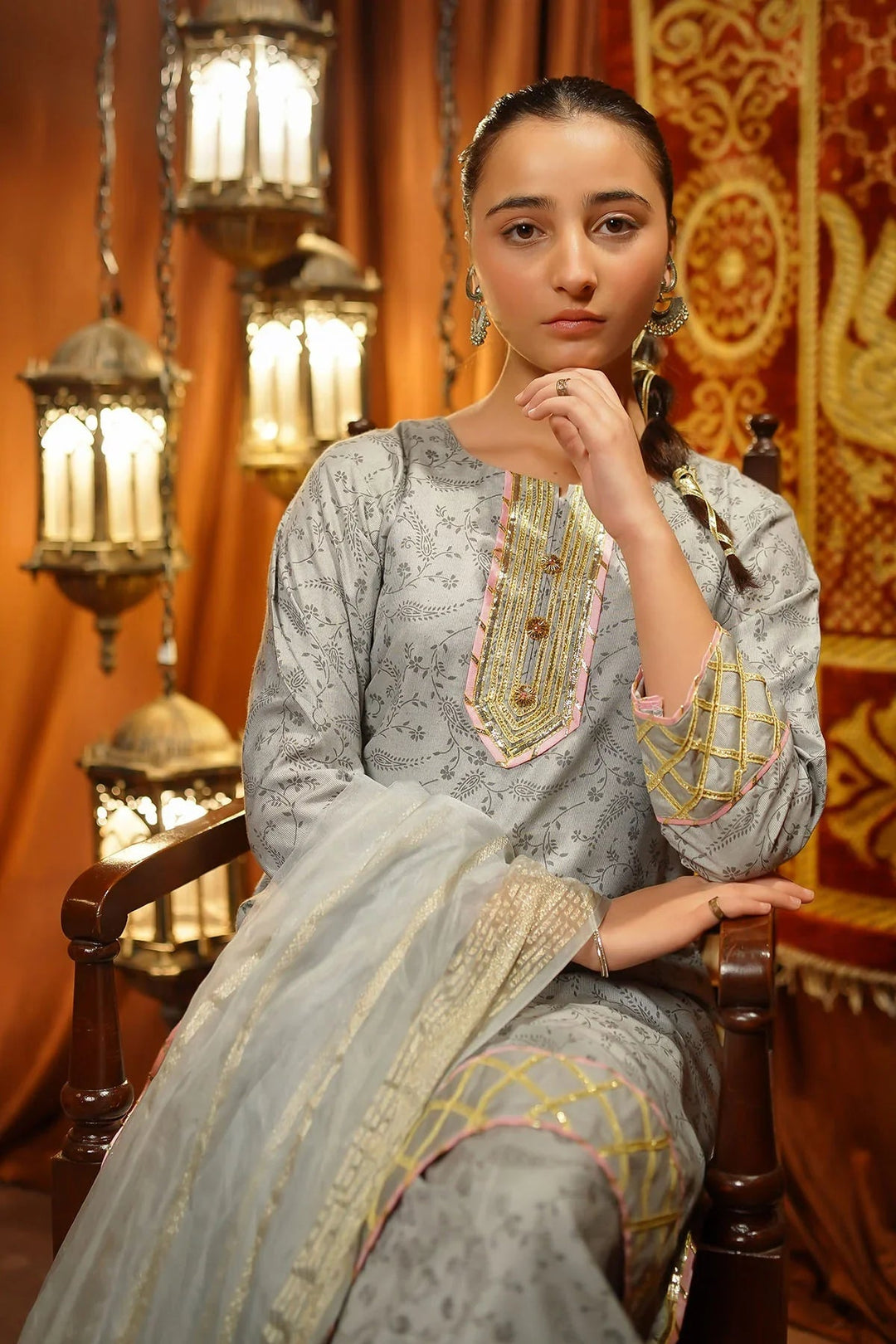 Ochre Girls Pret Embroidered Cotton Silk 3 Piece Suit EX-20 - Winter Collection