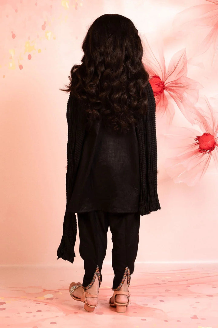 Ochre Girls RTW Cotton 3 Piece Suit Black Cotton Kurta - Festive Collection