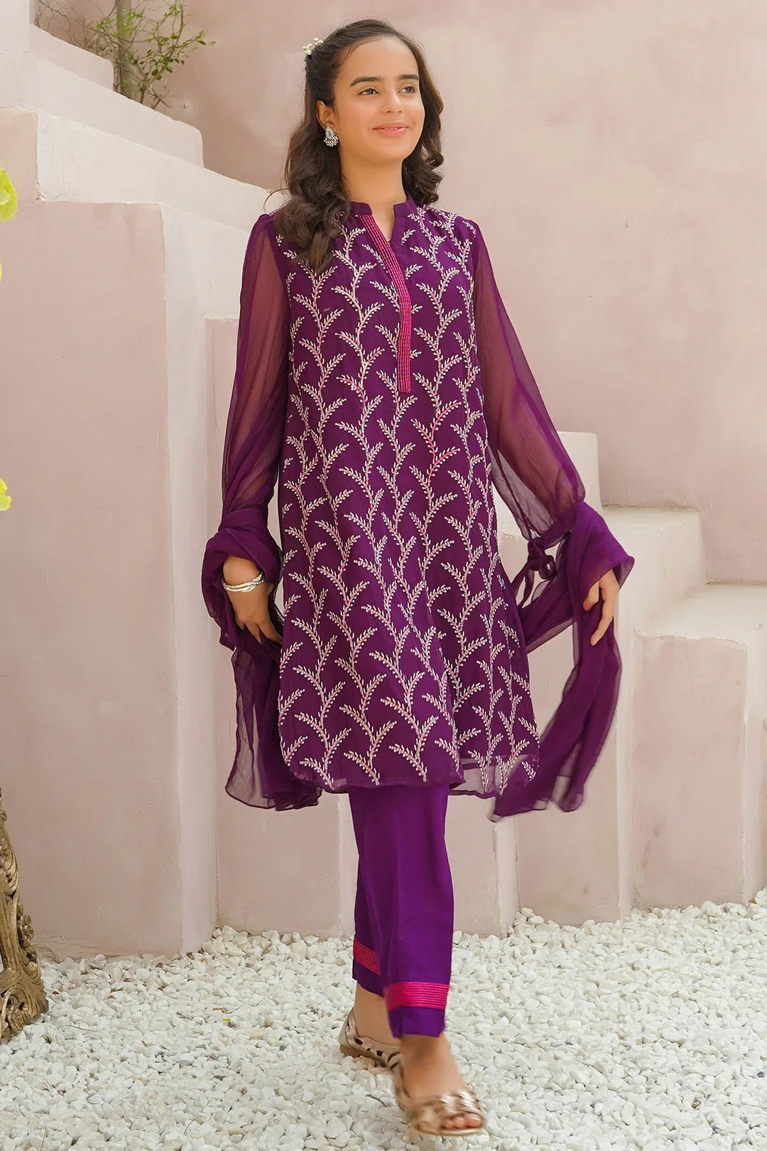 Ochre RTW Embroidered Girls 3 Piece Chiffon  OFW-EM-20 - Summer Collection