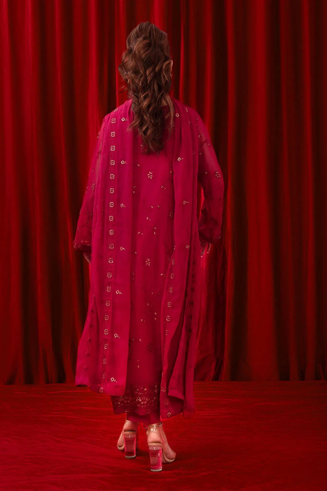 Ochre RTW Embroidered Girls 3 Piece Chiffon Adda Work SOF-01 - Summer Collection