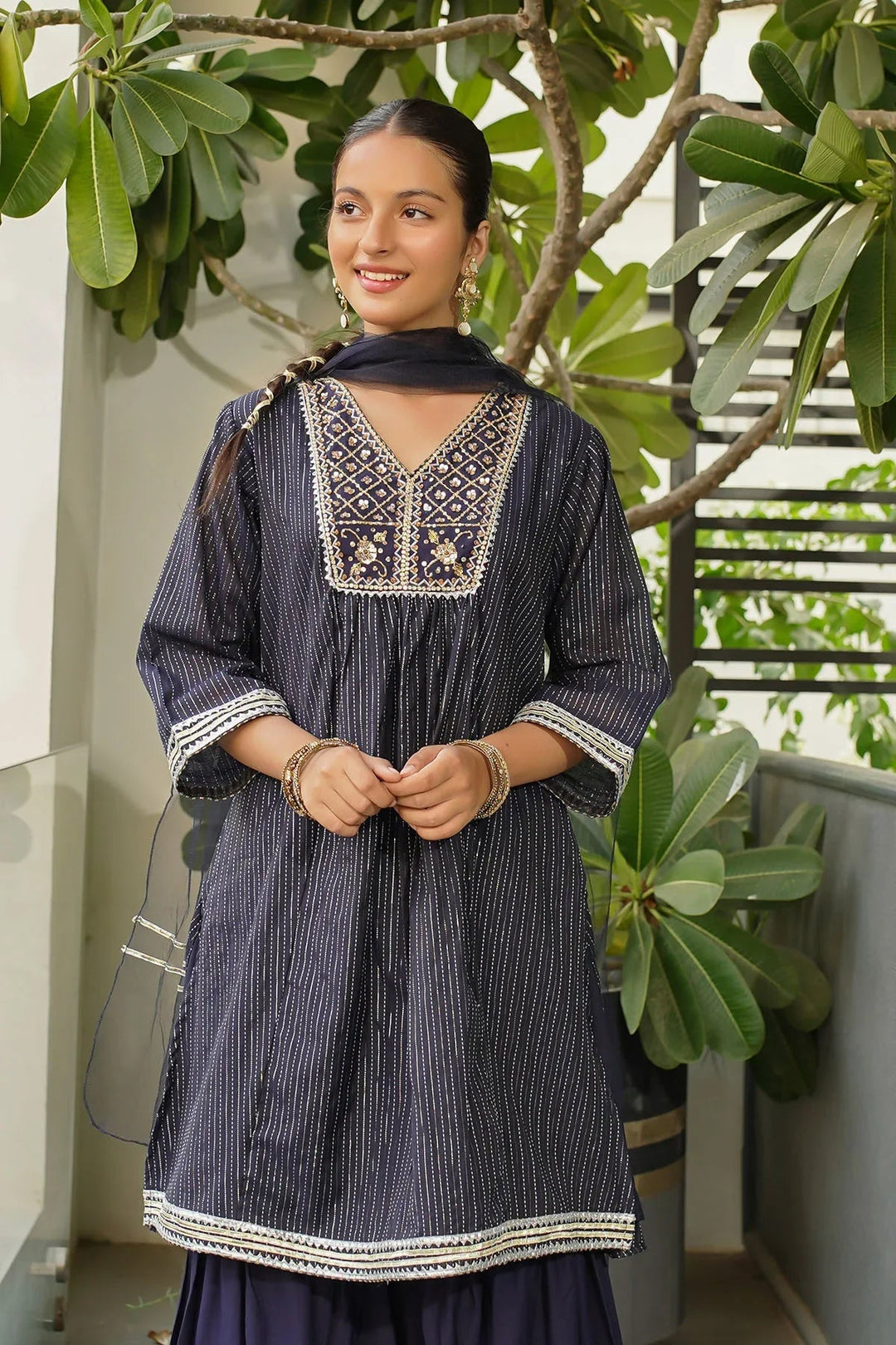 Ochre RTW Embroidered Girls 3 Piece Jacquard Hand Adda Work MHD-14 - Winter Collection