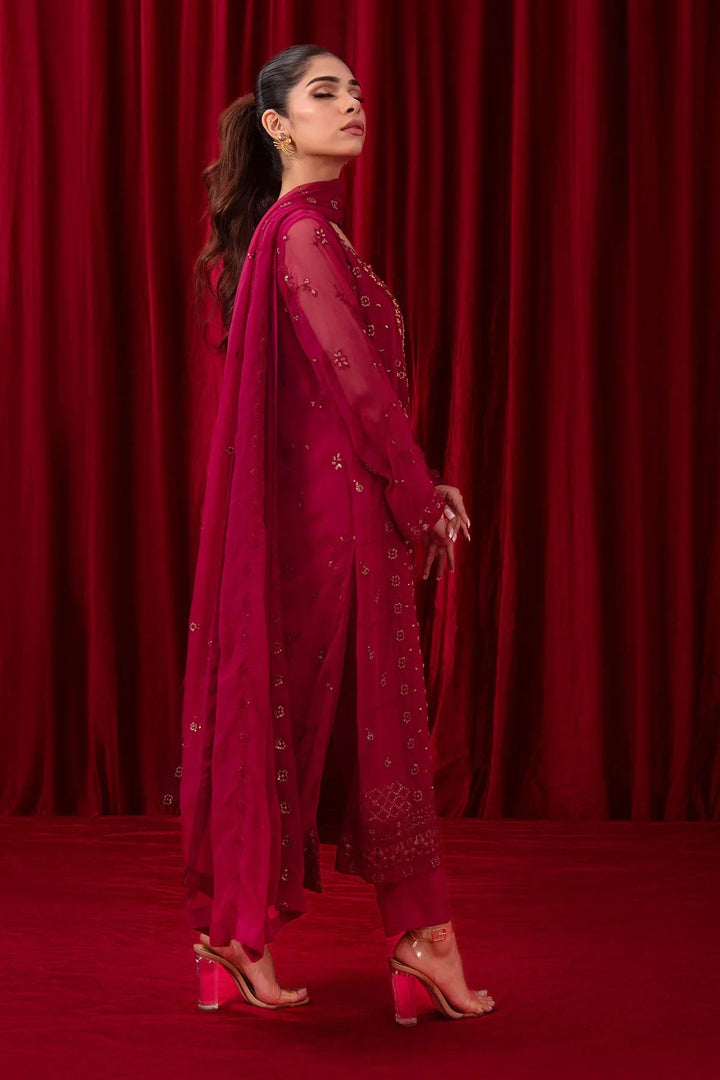 Ochre RTW Embroidered Girls 3 Piece Chiffon Adda Work SOF-01 - Summer Collection