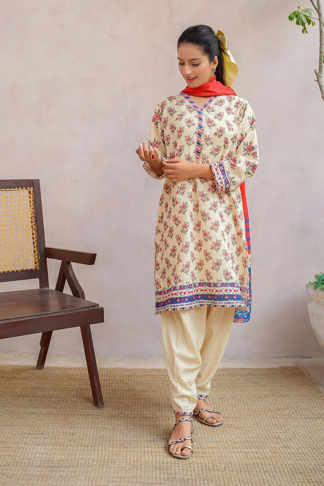 Ochre Girls Pret Printed Swiss Lawn 3 Piece Suit CORF-15 - Summer Collection