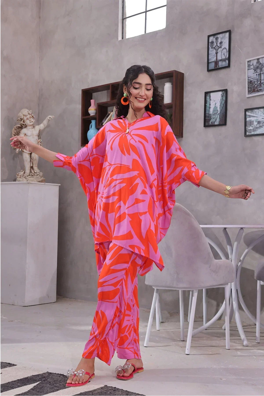 Ochre Women RTW Silk 2 Piece Suit Hot Pink Printed Silk - Festive Collection