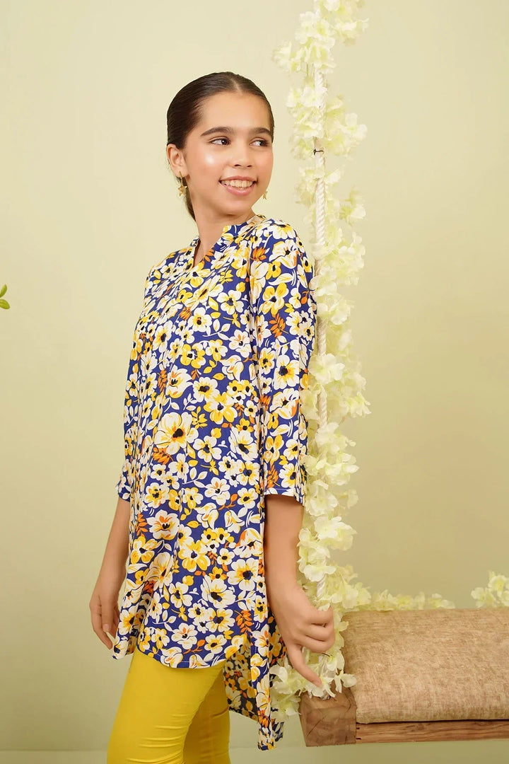Ochre RTW Printed Girls 1 Piece Boski Linen Kurta PRC-39 - Summer Collection