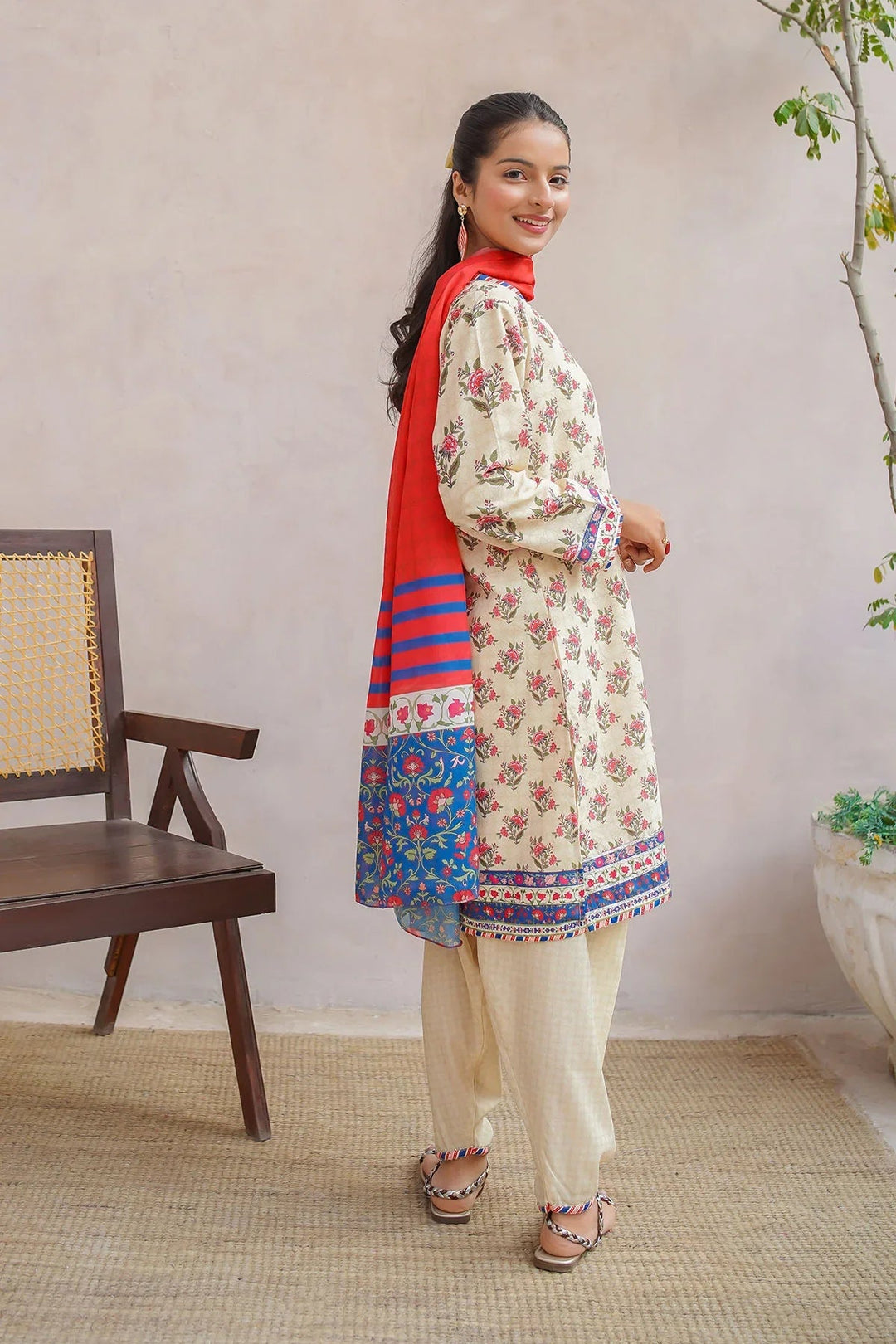 Ochre Girls Pret Printed Swiss Lawn 3 Piece Suit CORF-15 - Summer Collection