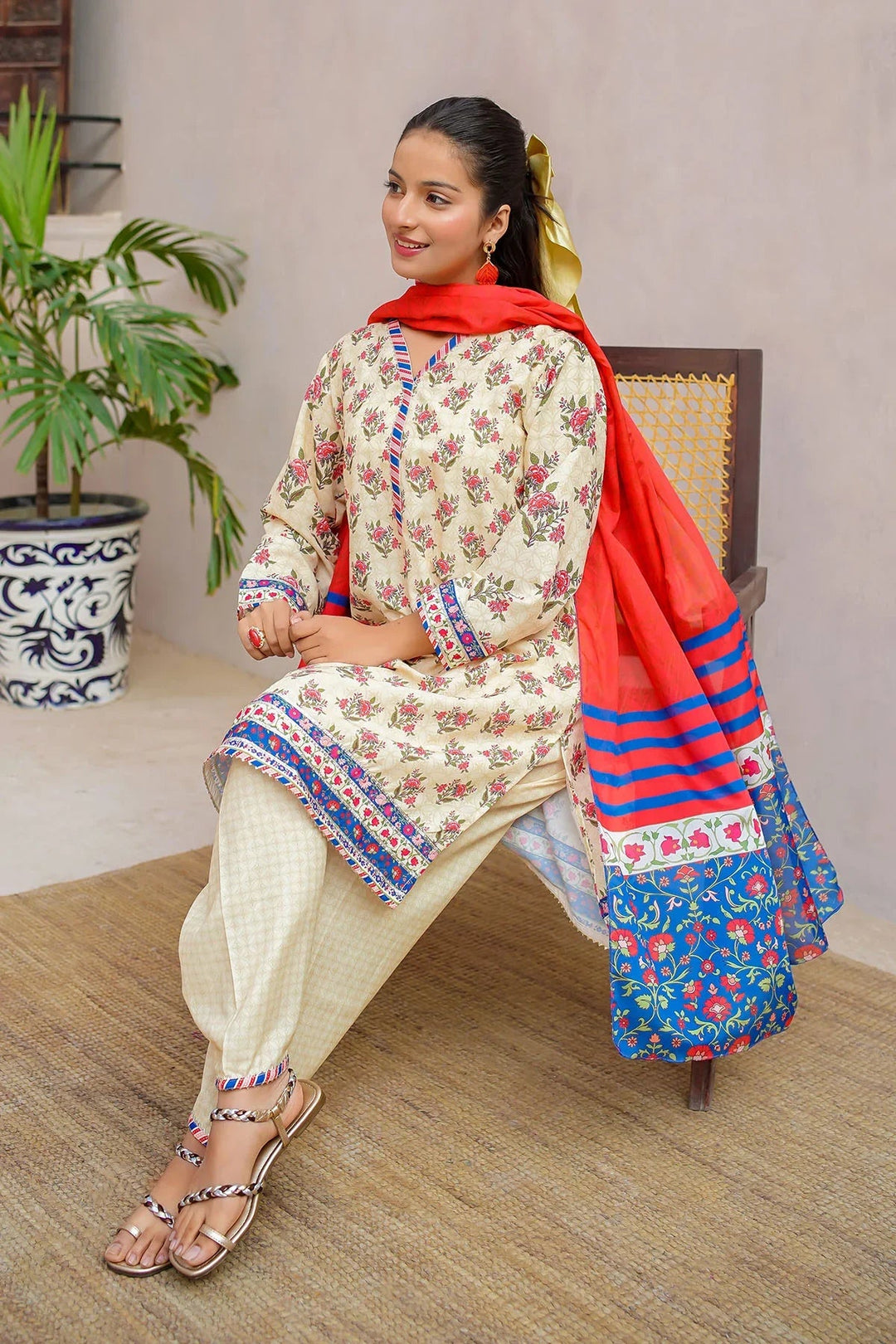 Ochre Girls Pret Printed Swiss Lawn 3 Piece Suit CORF-15 - Summer Collection